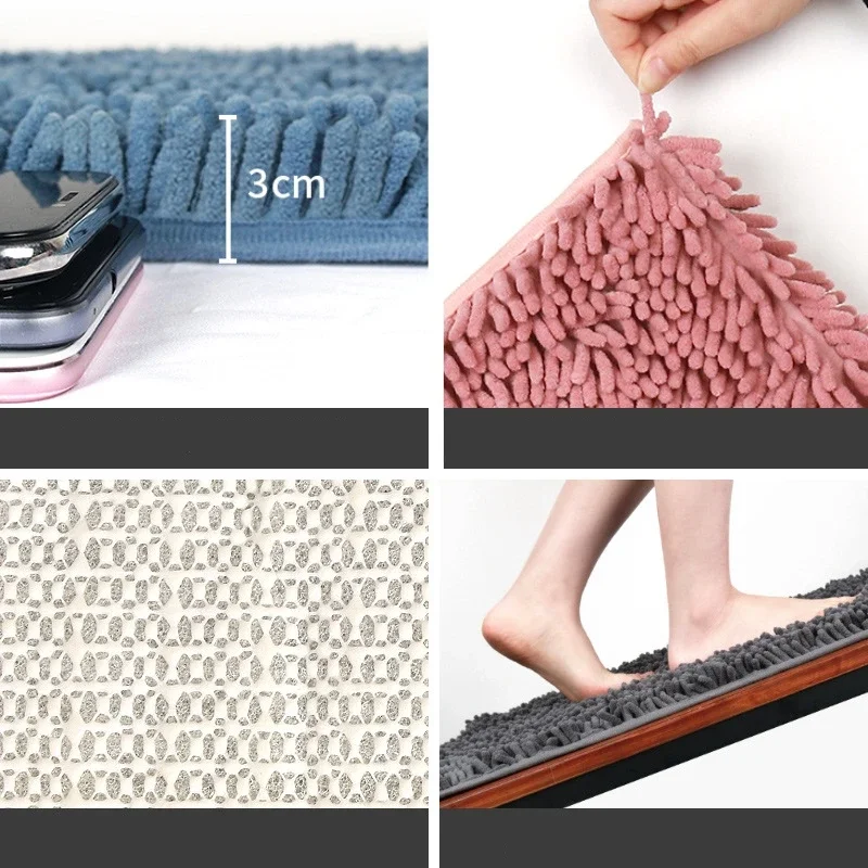 Solid Color Bathroom Mat Bath Carpets Chenille Water Absorption Bathtub Washbasin Floor Mat Non-slip Toilet Rug Plush Foot Mat