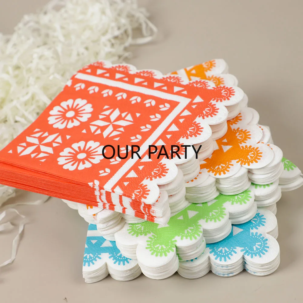 25Pcs/bag Colorful Mexican Fiesta Theme Paper Napkins Disposable Tissues Towel for Cinco De Mayo Birthday Party Decoration