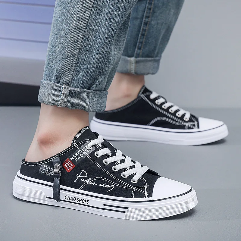 New Breathable Baotou Slippers Men's Canvas Shoes Korean Version Student Casual Half Slippers