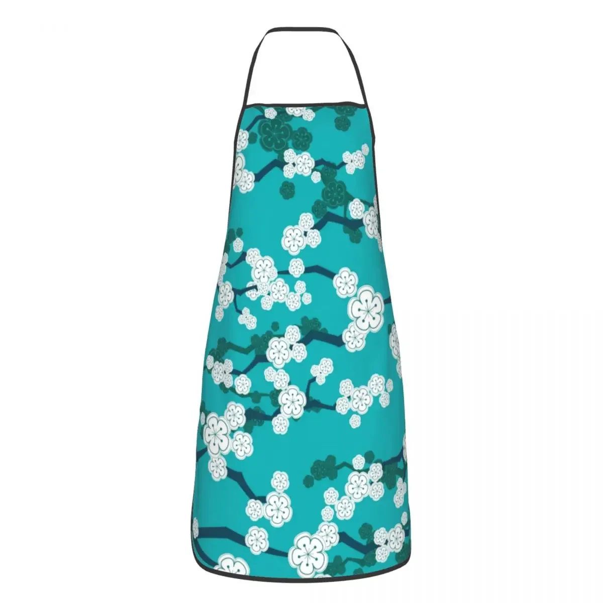 Oriental Cherry Blossoms On Turquoise Apron Adult Women Men Chef Tablier Cuisine for Kitchen Cooking Japanese Sakura Flowers Bib