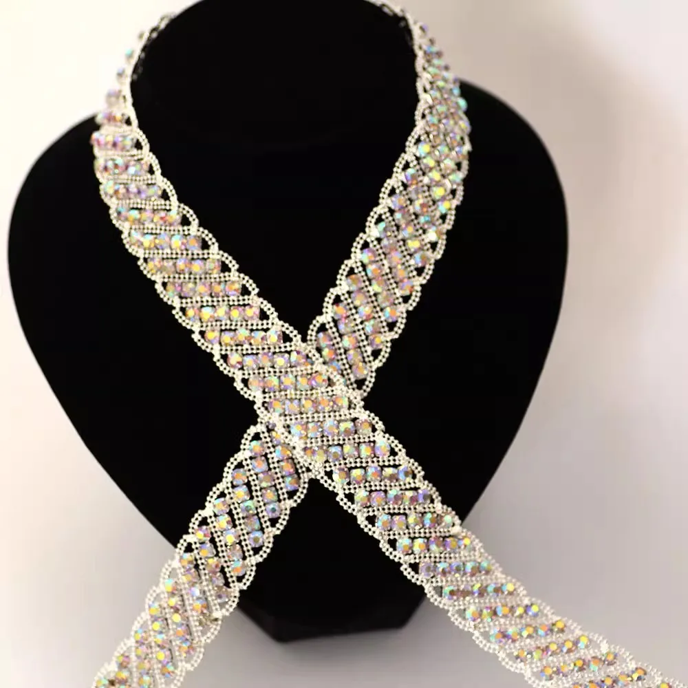 

1yard Clothing,dance,clothing accessories,chains lace trim clothing accessories Luxury fancy diamond chain lace ribbon