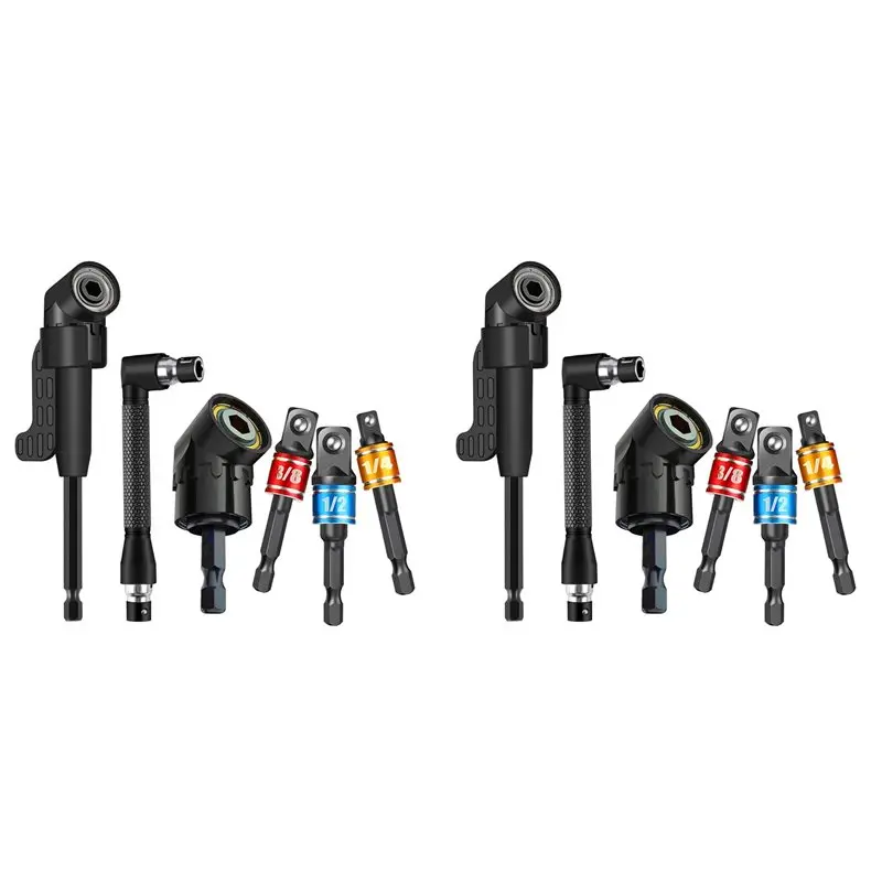 

L60A 12Pcs Right Angle Drill Attachment Set With Hex Socket Adapters And 105° Angle Drill Adapters