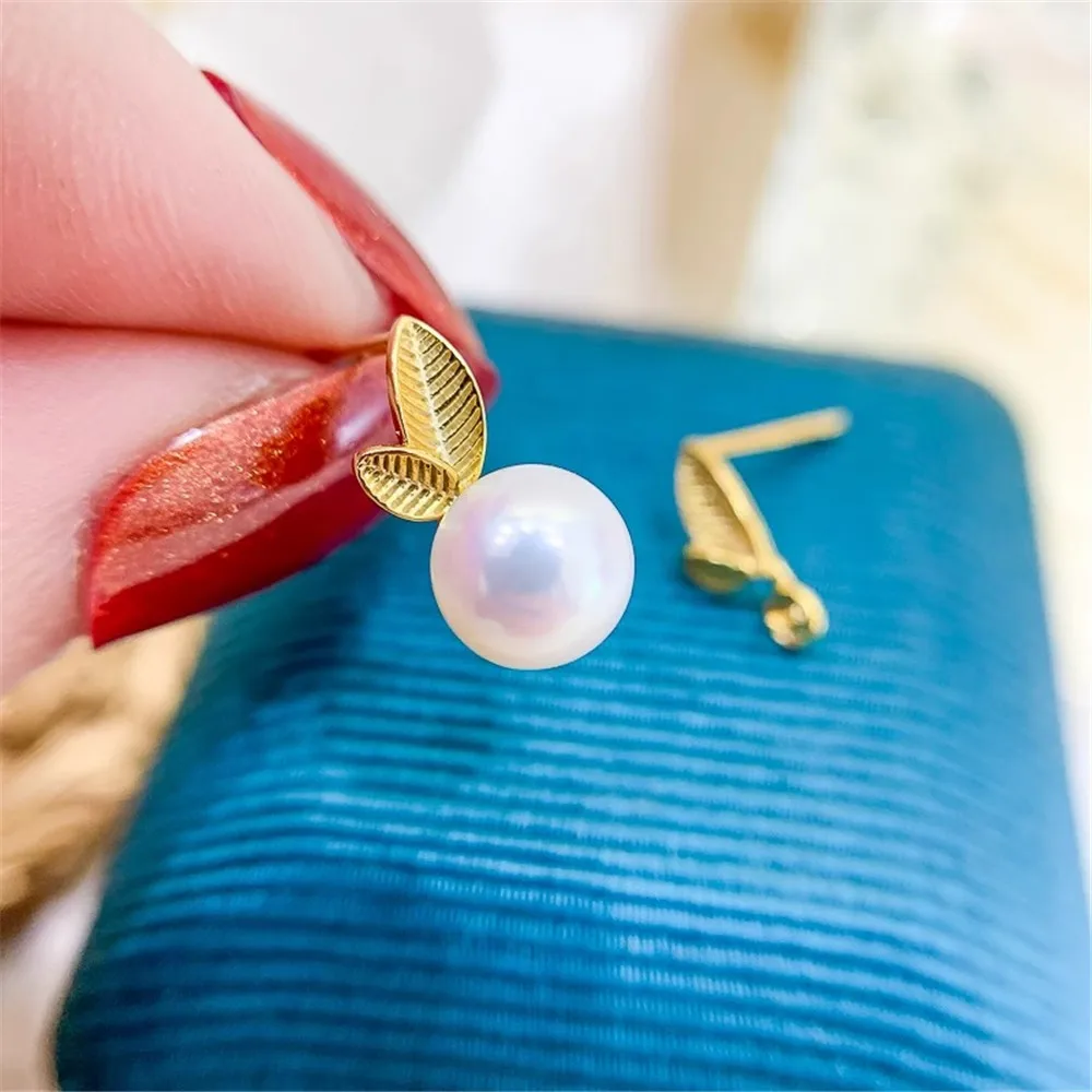 

DIY Pearl Accessories S925 Pure Silver Ear Stud Empty Support Fashion Silver Earring Support Fit 5-7mm Round Flat Beads E078