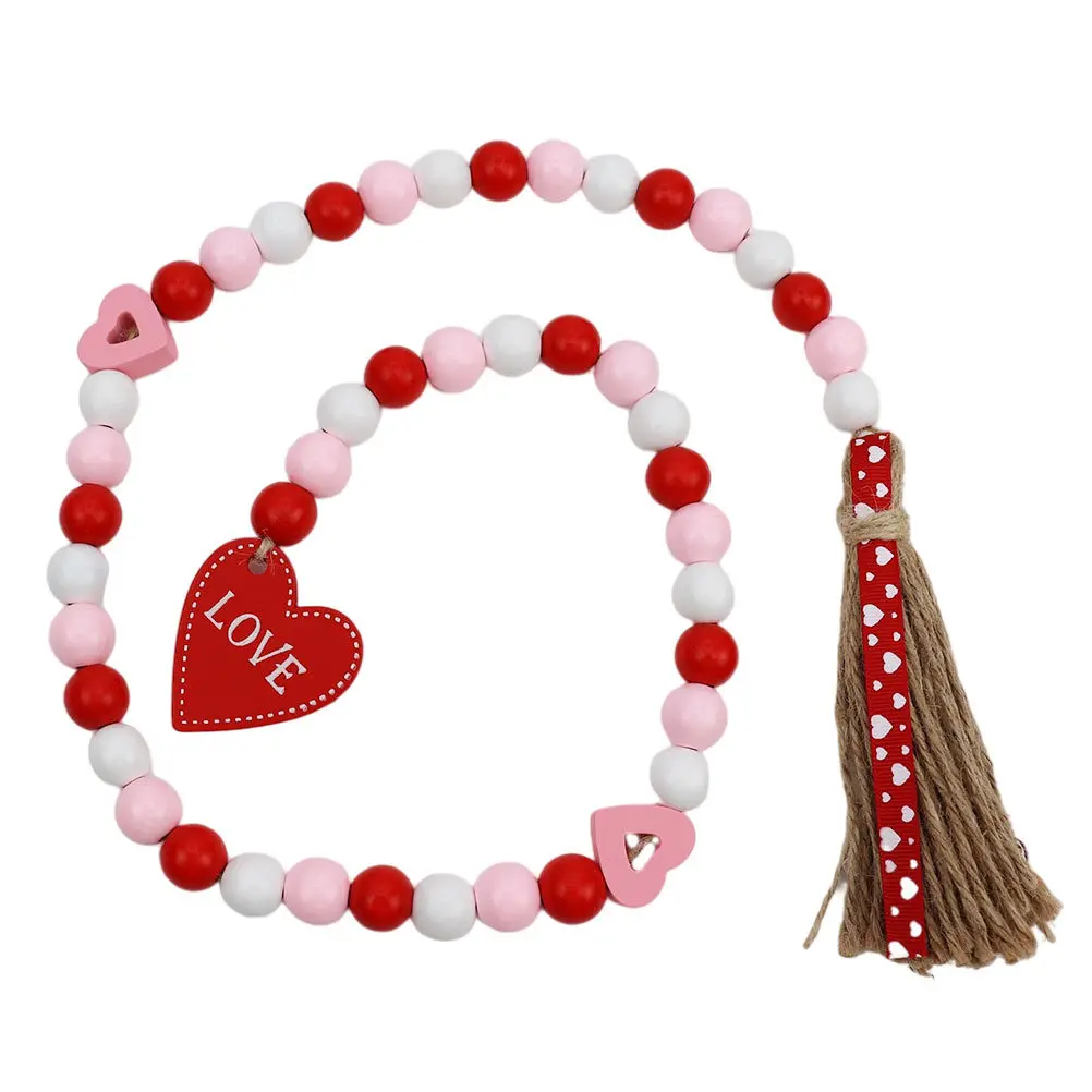 

1pc Valentine'S Day Wooden Beads String Hanging Decor For Home Wall Festival Pendant Tassel Rope Beads Adorn Party Decoration
