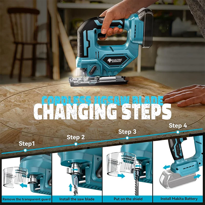 Imagem -02 - Elétrica Curvo Saw Cordless Jig Saw Portátil Multi-function Carpenter Elétrica Deusa Ferramenta de Poder para Makita 18v Bateria Ferramentas a Bateria Conjuntos de Ferramentas Elétricas