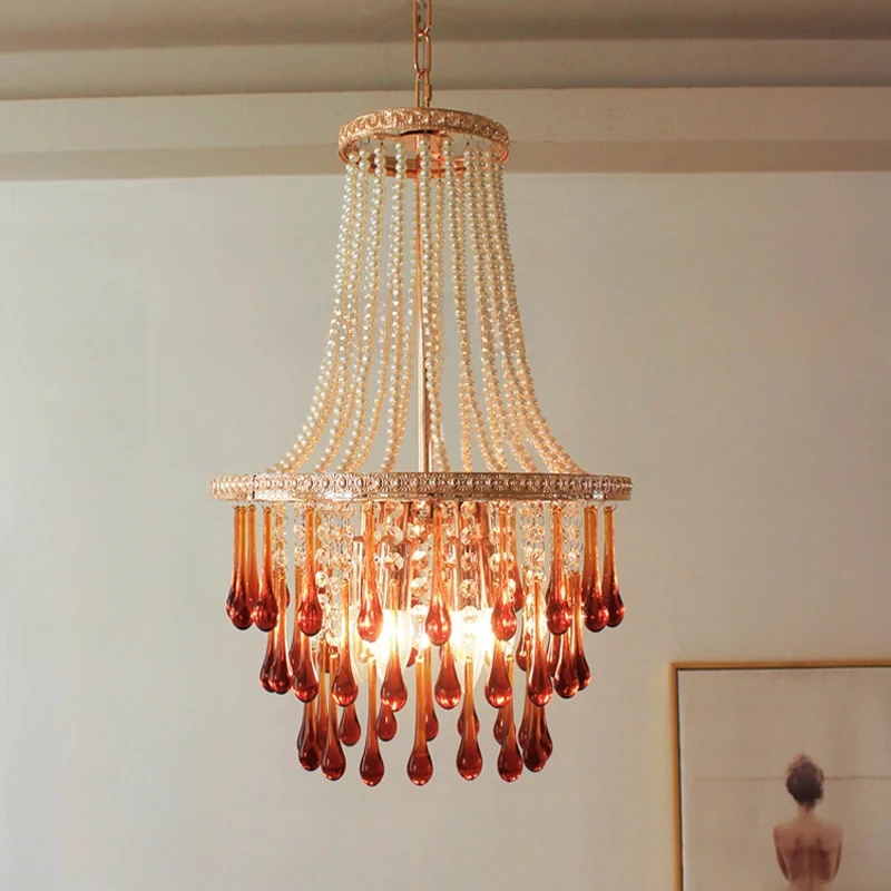 

French LED crystal chandelier for living room, max. diameter 55CM, red/green light luxury Hotel, bedroom chandelier.