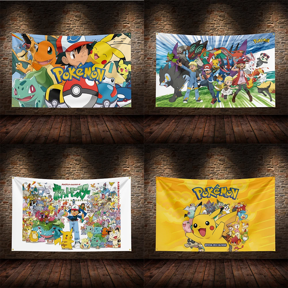 3x5 Ft P-Pokémons and Furiouss Flag Warrior Movie Poster Adventure Tapestry Background Yard Idea For Party Banner Table Wall Dec