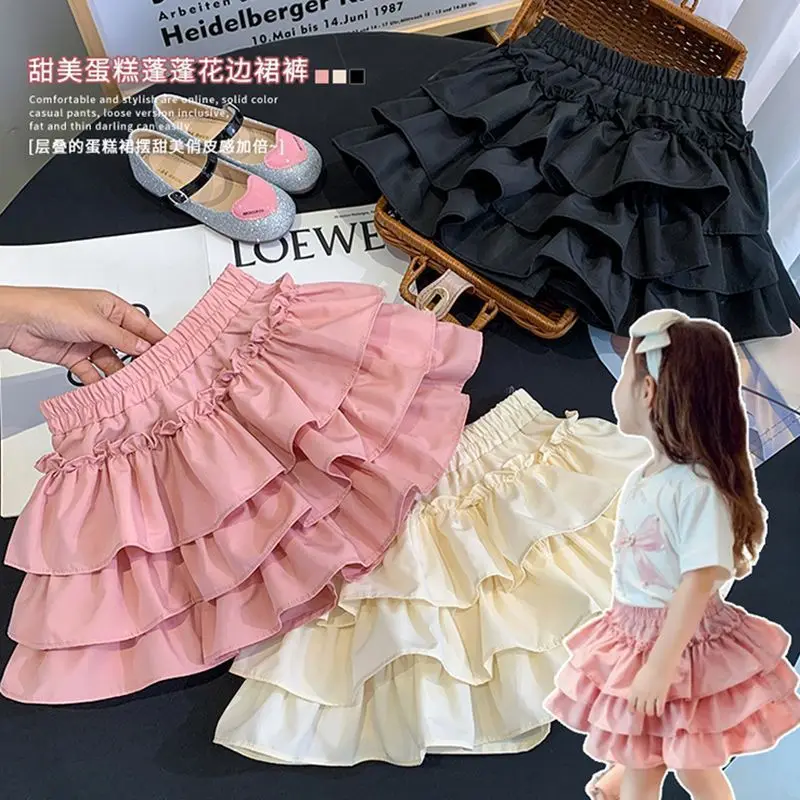 

1-18 Years old Children's Pleated Cake Skirt 2025 New Baby Teens Girls White Half-length Skirt Puffy Princess Skirts