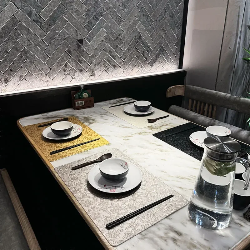 6/4pcs Embossed Placemat Chinese Style Waterproof Oil Proof Heat-insulating Dining Table Decor Mat Home Texture Dining Plate Pad