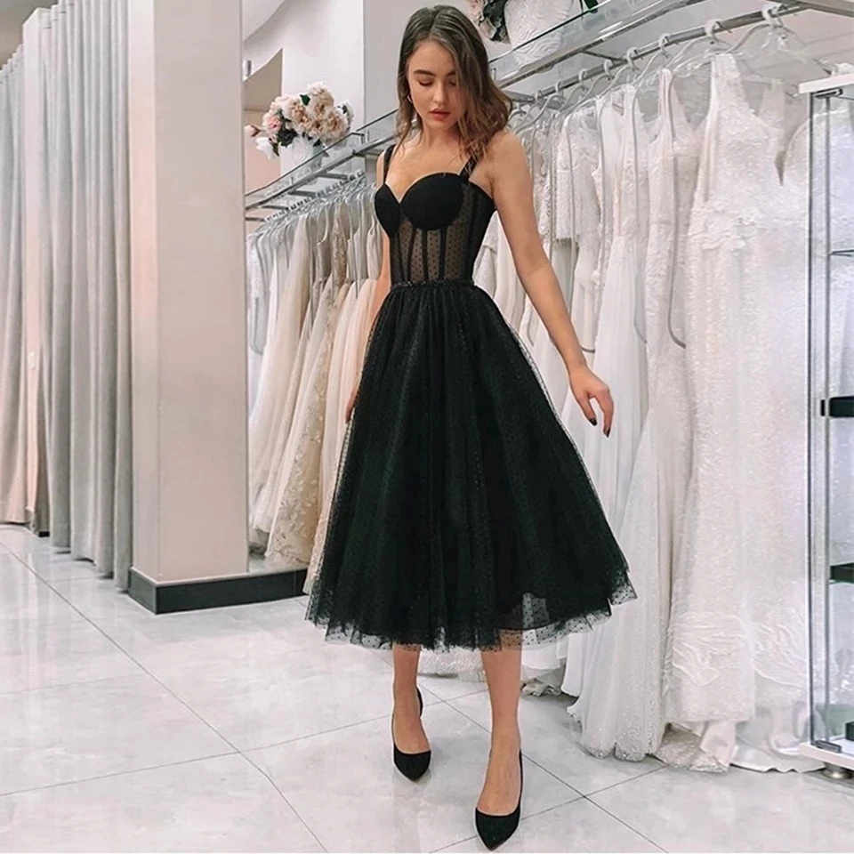 

ANGELSBRIDEP Black Spaghetti Straps Long Evening Party Gowns Sexy Illusion Corset Transparent Bodice Formal Birthday Prom Dress