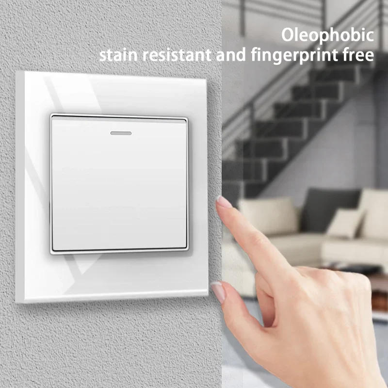 White Wall Switch Outlets Socket With Crystal Glass Panel Switches with USB and Type C Power Plug Sockets for Home Improvement