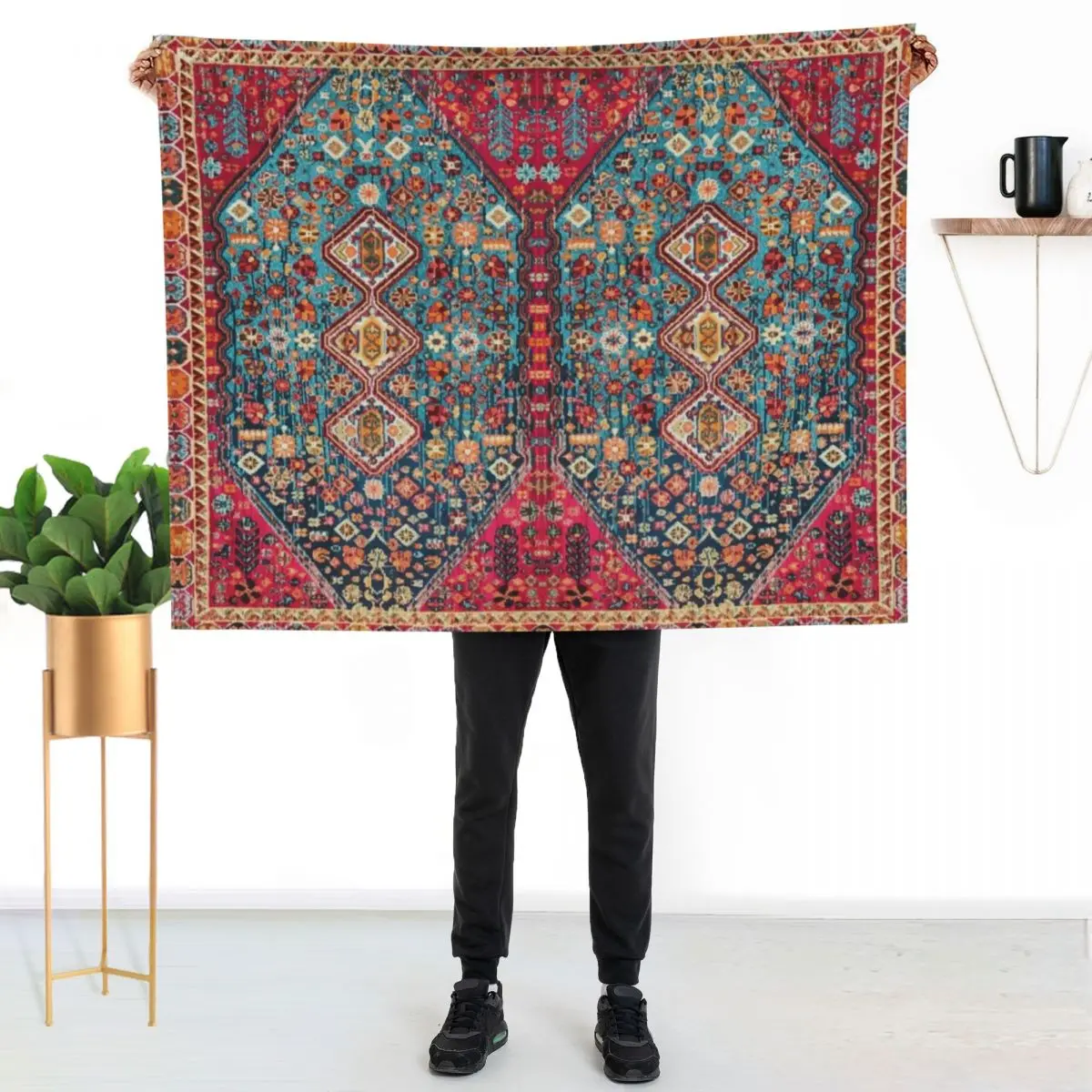 

Oriental Colored Traditional Antique Moroccan Style Fabric Design Throw Blanket Stylish Warm Blanket for Living Room Bedroom