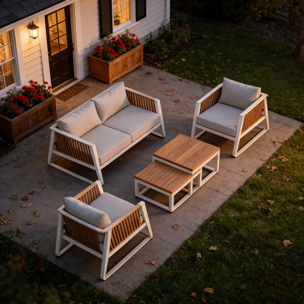 

Роскошный уличный комплект мебели для отдыха из 4 предметов, подходит для отдыха в отелях, семейных обедов, стальные стулья, мебель для сада и террасы.