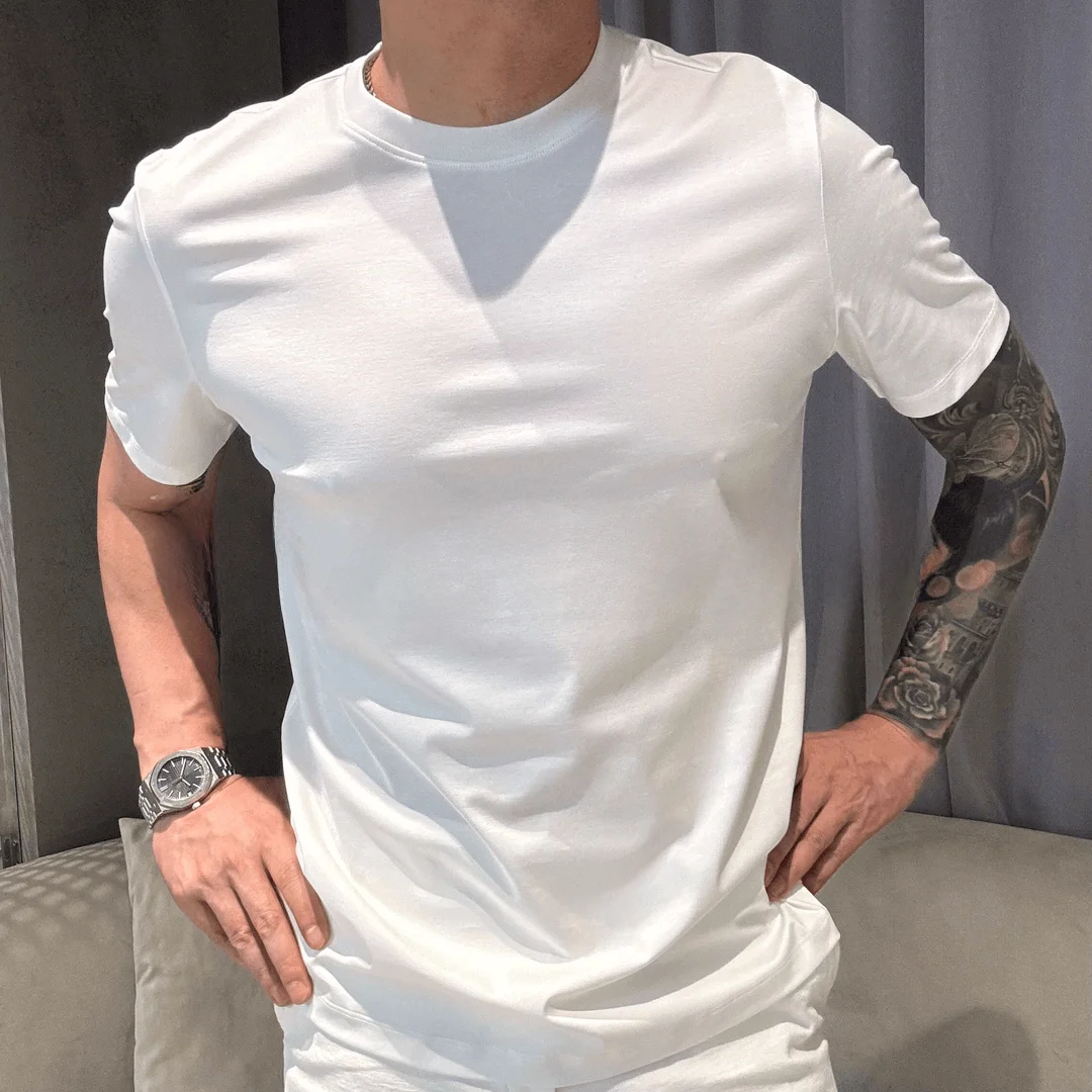 

Autumn High Quali Silk Cotton Men's ort Sve T-irt Comfortable Pure Color Base Layer irt Lightweight f Sve