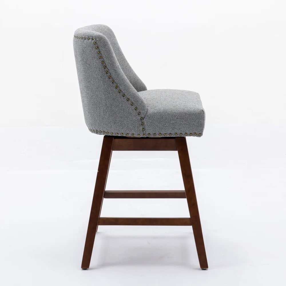 Taburetes de bar giratorios con altura de mostrador y asiento giratorio de 360 grados, juego de 2 taburetes de bar tapizados con altura de asiento de 26 pulgadas de alto, tela en gris