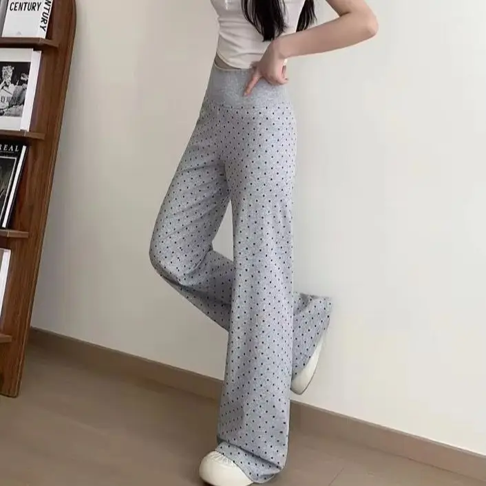 Women Polka Dot High Waist Flare Fitness Pants Slim Comfortable Drape Outdoor Jogging Versatile Long Sports Trousers