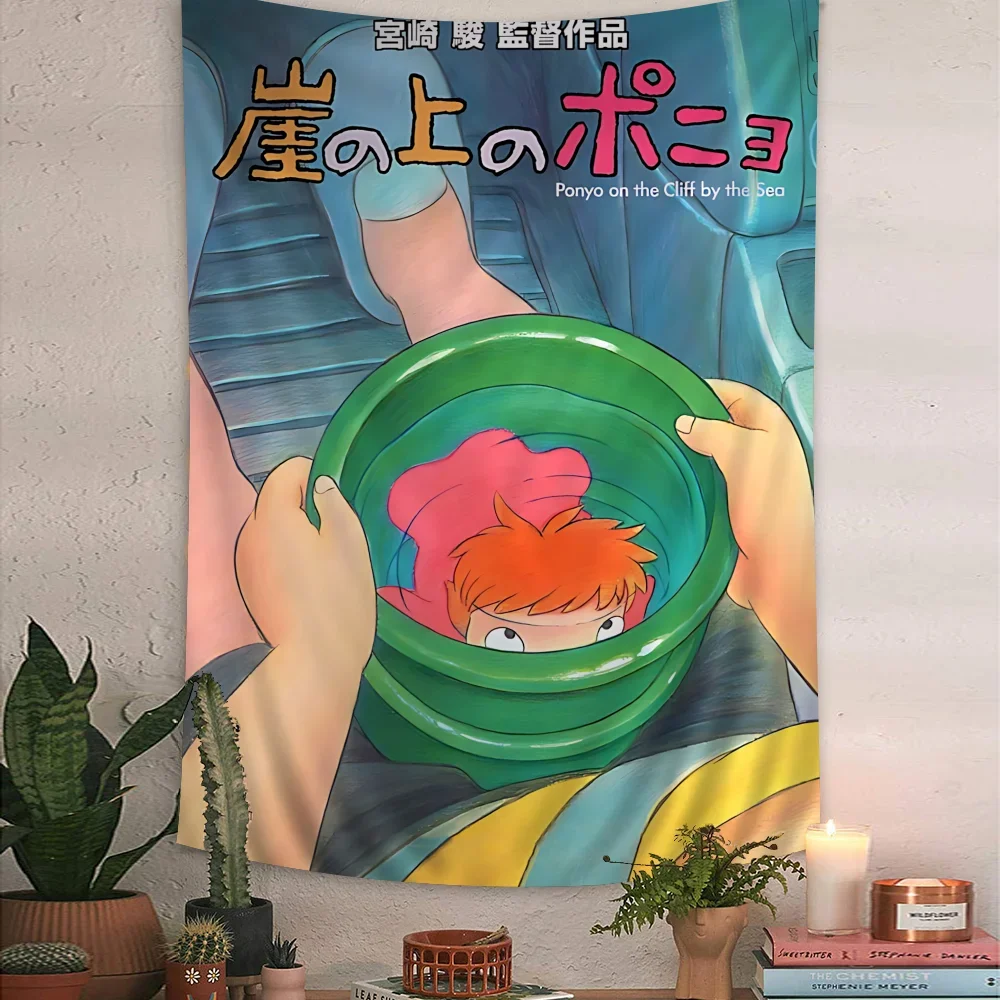 Ponyo On Cliff By The Sea Tapestry Anime Tapestry Hanging Tarot Hippie Wall Rugs Dorm Wall Hanging Sheets