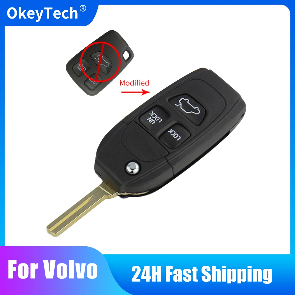 OkeyTech Voor Volvo S60 XC90 V50 S40 V70 S60 S70 S80 XC70 3 Knoppen Gemodificeerde Flip Opvouwbare Autosleutel Shell Cover Case NE66 Blade