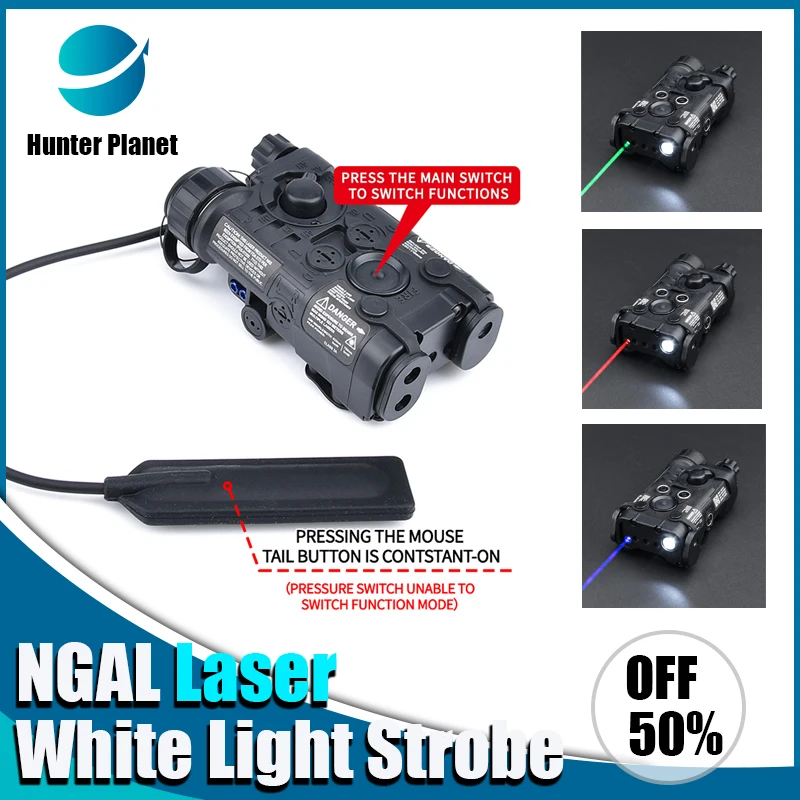 

Laser NGAL L3 Red Dot Green Blue Laser Flashlight LED Strobe Nylon Battery Case Picatinny Rail Airsoft AR15 Accessories PEQ DBAL