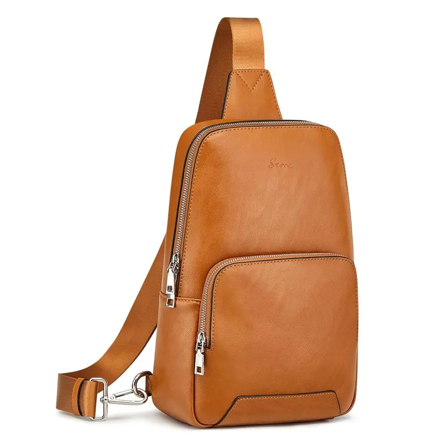 

Bag for Women Men RFID Blocking Genuine Leather Crossbody Backpack Sling Purses Fashion Travel Daypack Chest Bags LadiesBrown