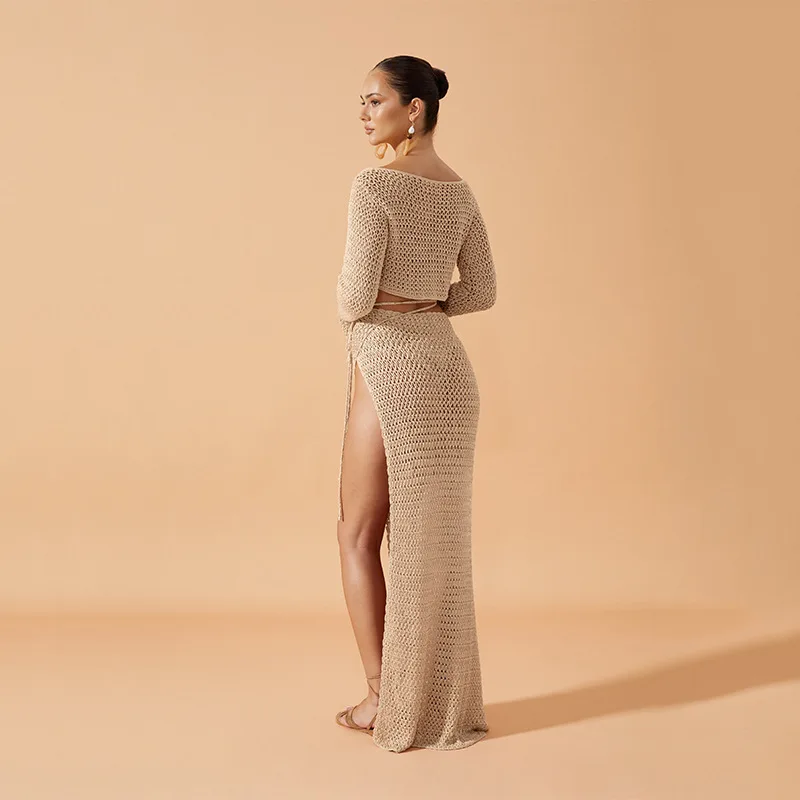 2025年クロスボーダーヨーロッパ風アメリカ風サマーニューセクシーニットビーチドレスビキニ水着カバーアップ日焼け止めセット