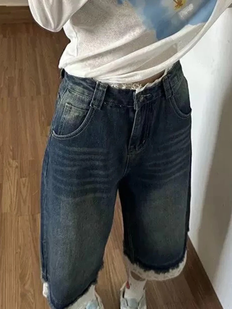 Petite Cropped Jeans Summer New With High Rise Lace Patchwork Hot Vintage Designer Slimming Chic Figure Straight Wide Leg Pants