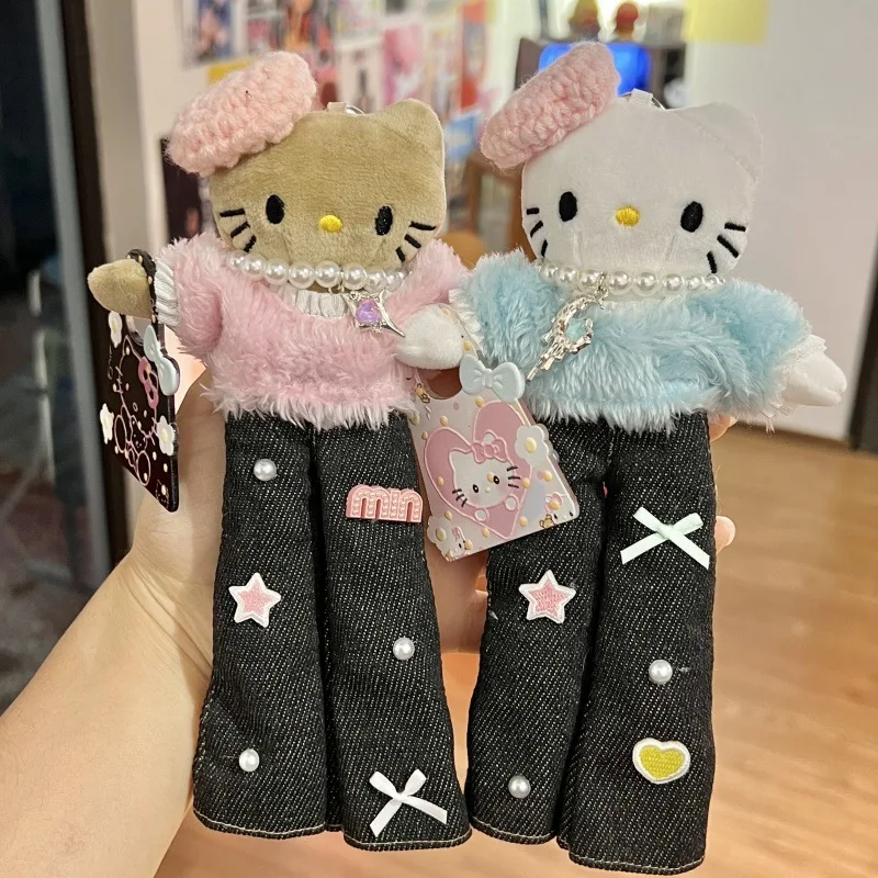 سانريو كارتون مرحبا كيتي سيقان طويلة كيتي حقيبة سحر لطيف الجينز معطف غامض سيدة نمط أفخم سلسلة مفاتيح من الكرتون هدية الكريسماس