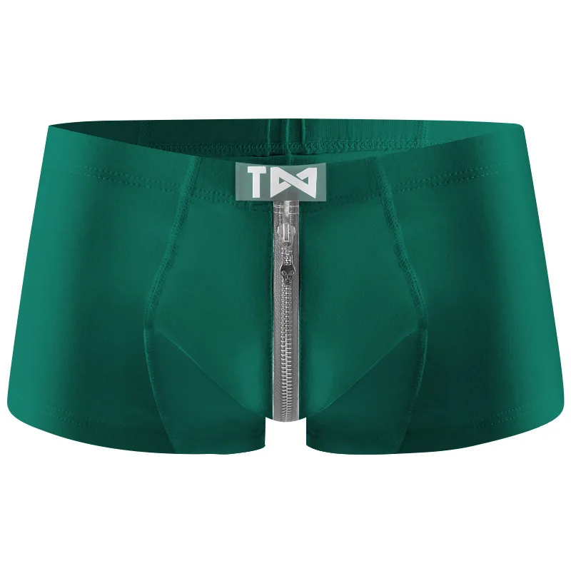 Double Zippered Full Range Boxy Underwear for Men Low Waist U Convex Pouch Tight Fitting Boxer Briefs Cotton Breathable Knickers