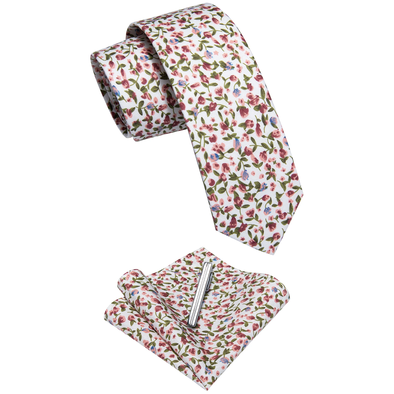 Retro White Floral Men\'s Tie Pocket Sqaure Clip Set Pink Flower Necktie for Men Wedding Party corbatas para hombre Free Shipping