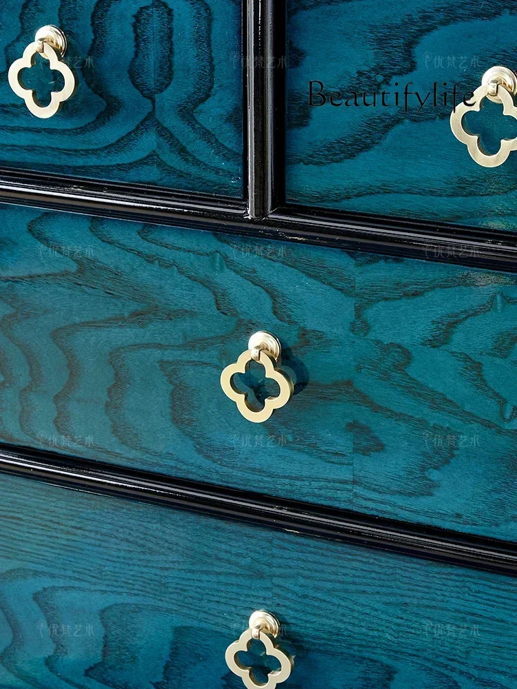 خزانة خشبية صلبة فاخرة خفيفة مكونة من ستة أدراج وخزانة مدخل لتخزين غرفة النوم المنزلية