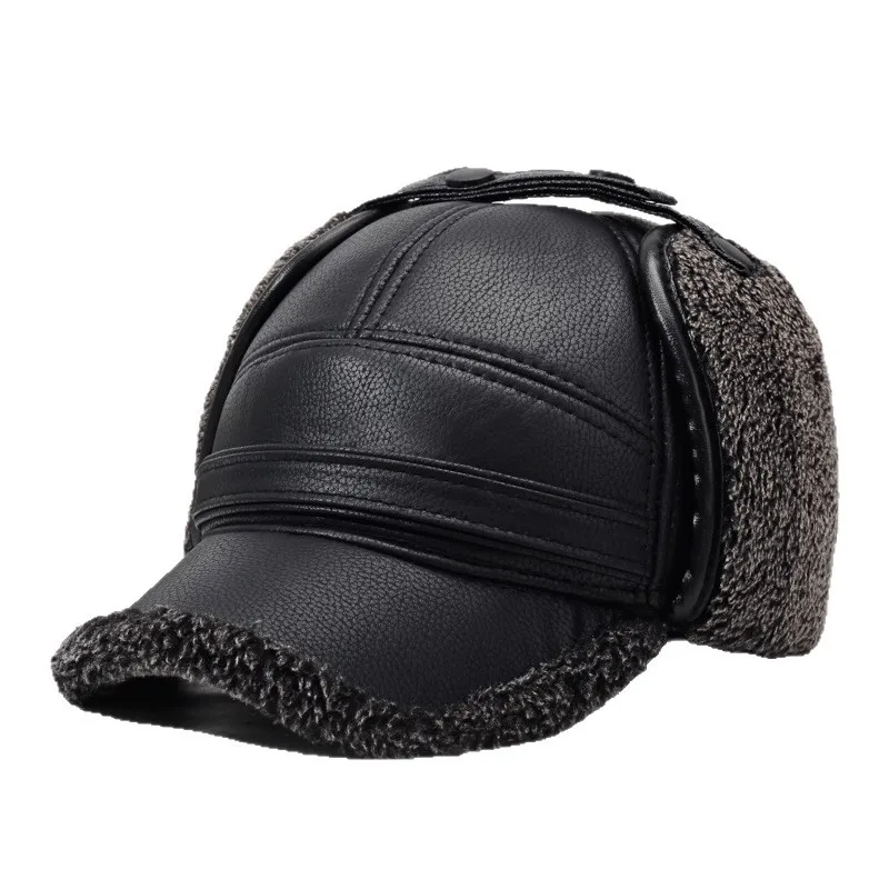 2026New PU Leather Winter Men's New Padded Warm Dad Old Man Leather Cap Middle-aged Windproof Ear Protection Duck Tongue Cap view 5