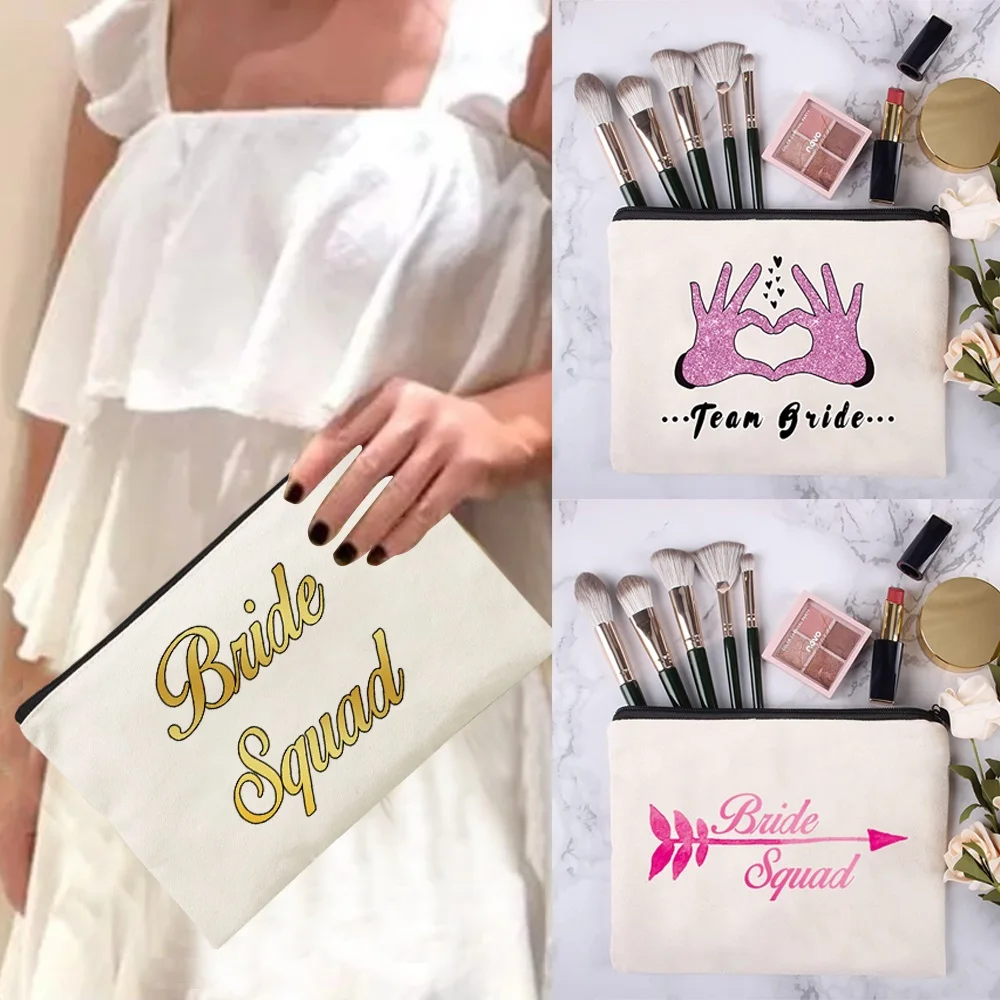 

Cosmetic Bag Wedding Makeup Bags Portable Toiletries Storage Pencil Bag Bride Print Organizer Wallet Clutch