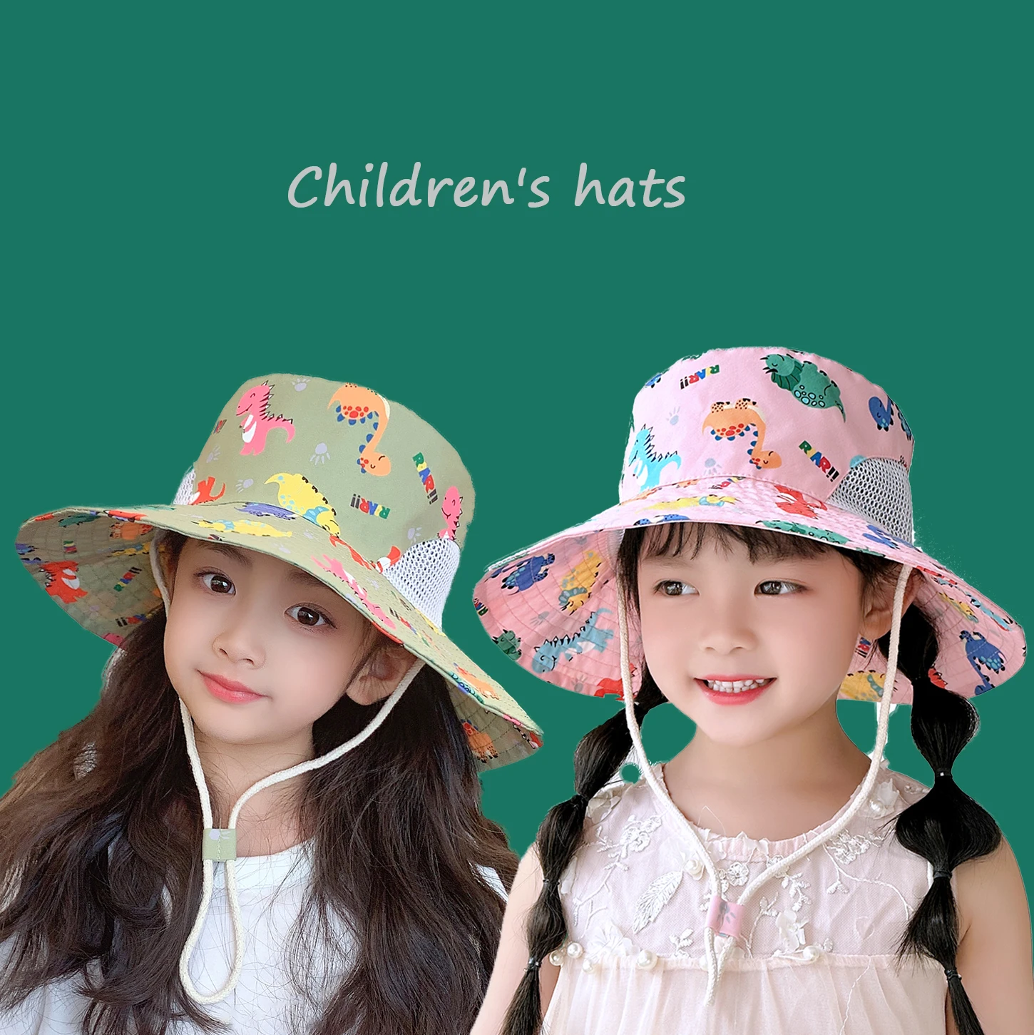 sunshade hat baby hat summer sun hats children's hats visor hat Baby Sun hat children Mesh Cartoon Dinosaur fisherman hat kids