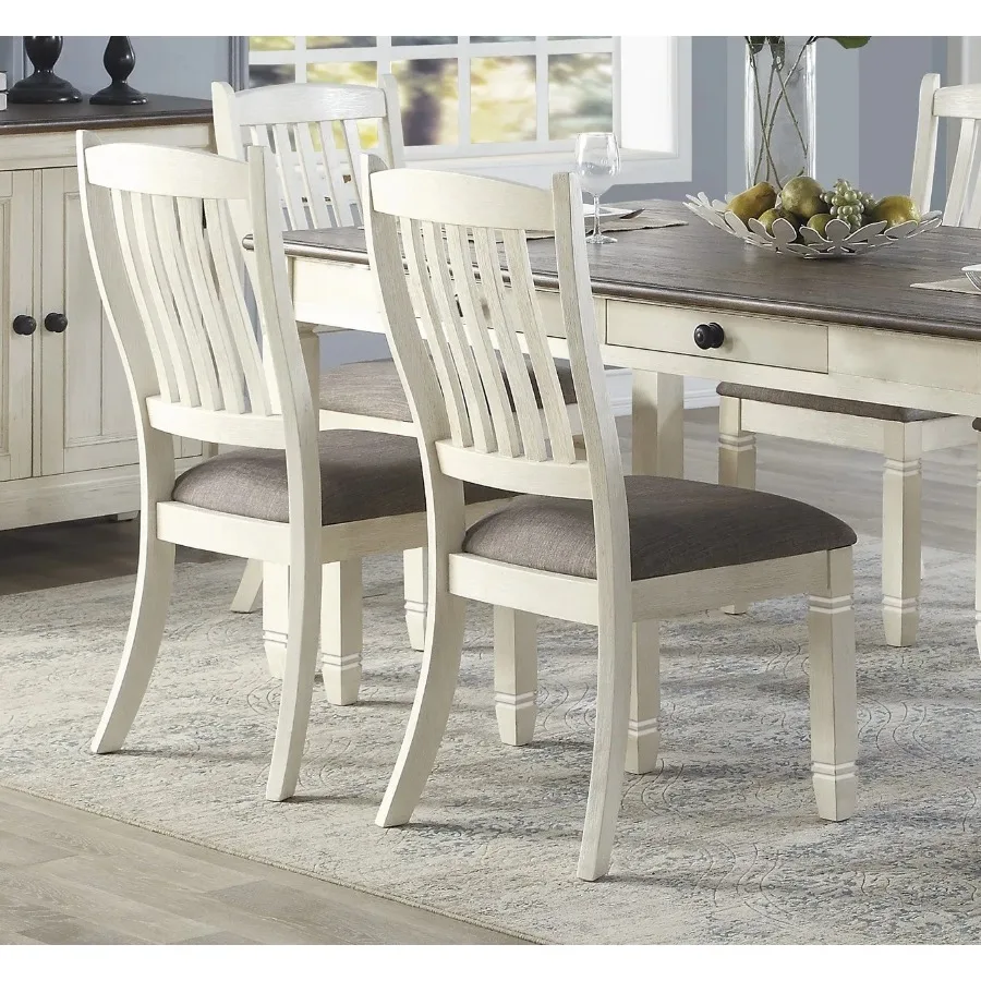 Antique White Finish 5pc Dining Set Table 6x Drawers 4x Upholstered Side Chairs Casual Style Furniture