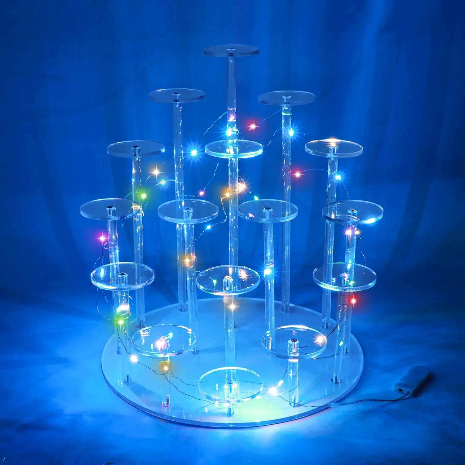 Acrylic Cupcake Stand, 16 Cupcakes Pastry Tower with LED Light String Display Holder, Dessert Stand Cupcake Pastry