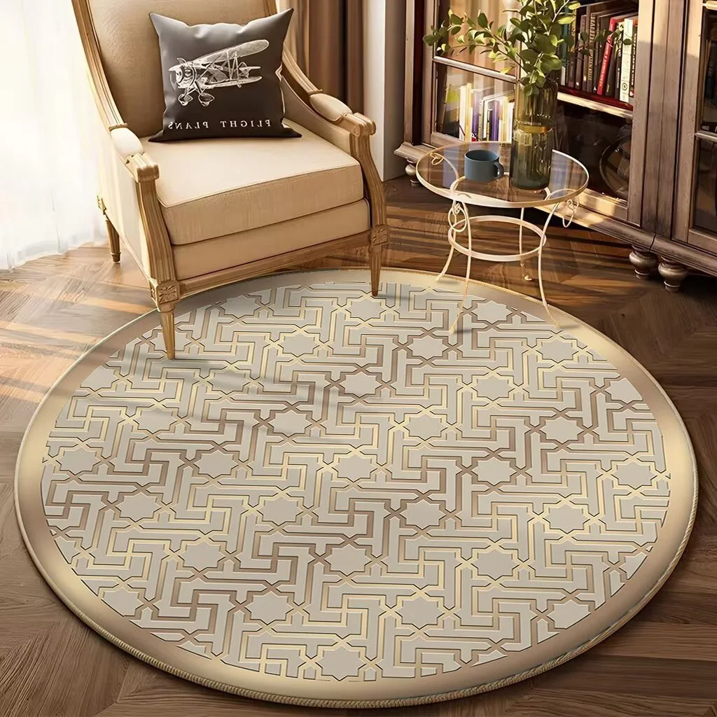 European Golden Luxury Round Carpet Living Room Sofa Large Rugs Comfortable Bedside Non Slip Carpet in Bedroom Coffee Tables Mat