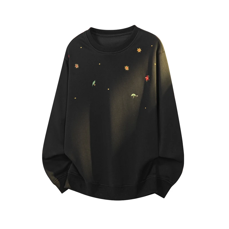 Men's Crew Neck Sweatshirt with Delicate Floral and Mushroom Embroidery Relaxed Fit with A Soft Crew Neck Everyday Street Style