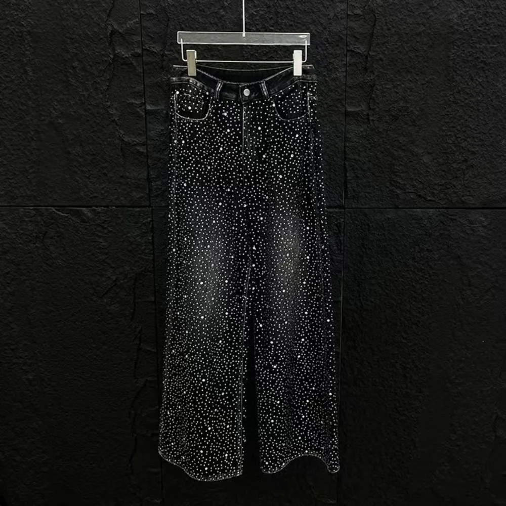 High Street Jeans Pants Men's Heavy Industry Hot Stamping Retro Washed Ribbon Niche Loose and Wide Leg Trendy Denim Pants