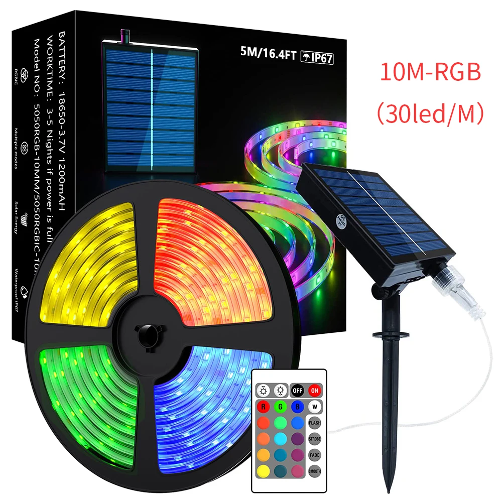 RGB LED Light Strip 5050 Control USB Rechargeable Solar String Waterproof Christmas Lights Atmosphere Decoration LED Outdoor