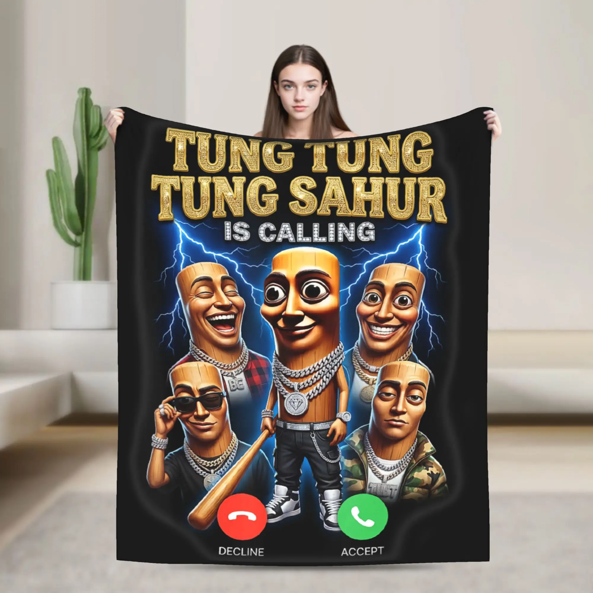 Tung Tung Tung Sahur is Calling Italian Brainrot Meme Blanket Soft Comfy  Throw Blanket Winter Travel Car Home Decor Bedspread