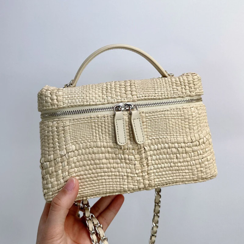 

Классические мини-сумки-коробки из соломки для женщин, роскошные дизайнерские сумочки, новинка 2026 года, вязаные из травы, с верхней ручкой и цепочкой через плечо
