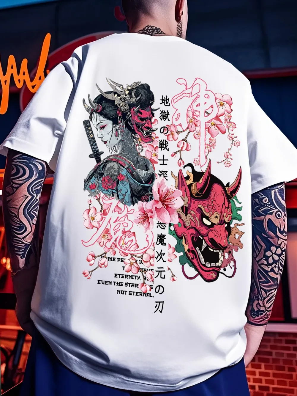 American men's summer ghost dancer ghost mask letter print micro elastic breathable round neck T-shirt outdoor street top