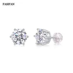 FASIFAN 2 Carat 8.0mm D Color Moissanite Stud Earrings For Women Top Quality 100% 925 Sterling Silver Sparkling Wedding Jewelry