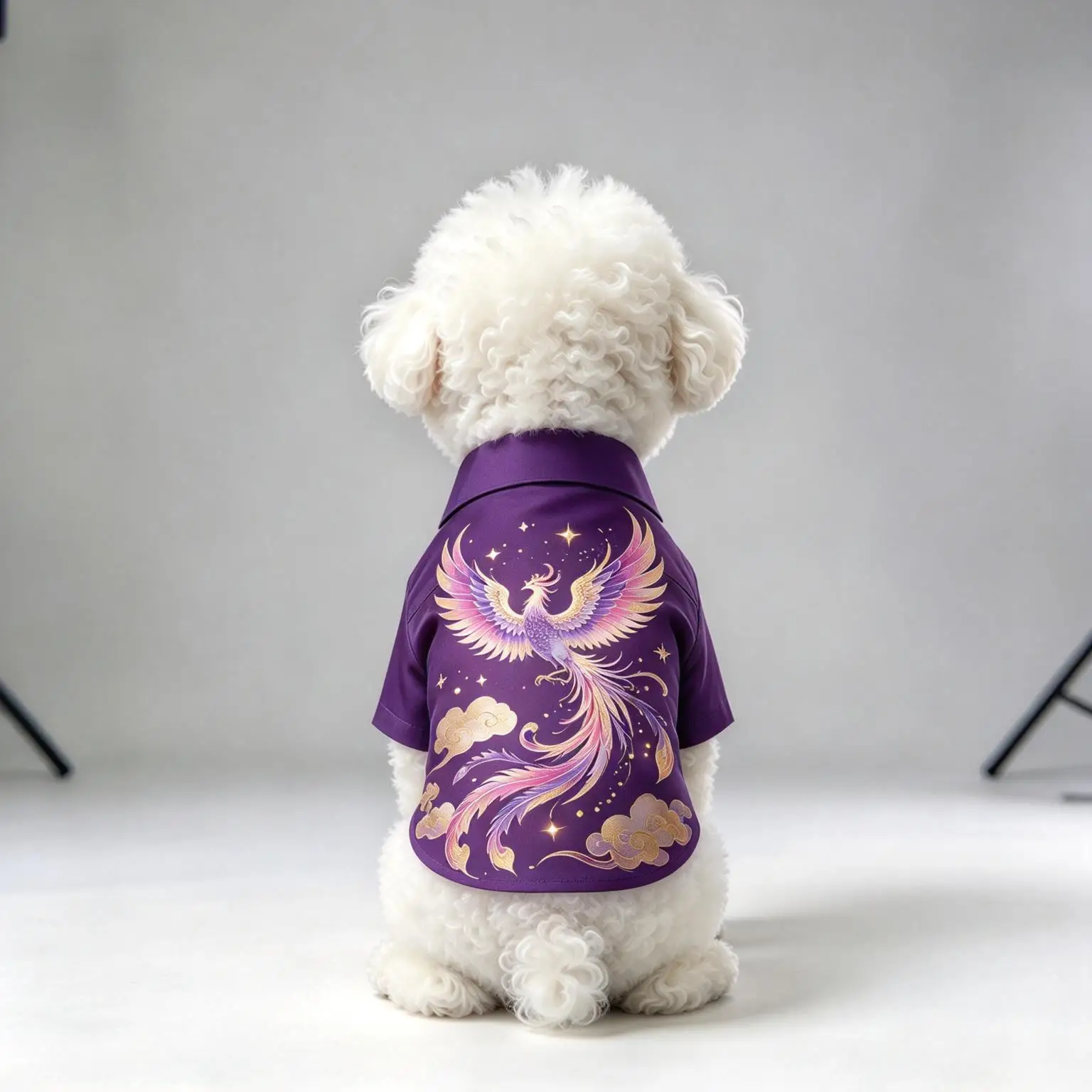 Pet Dog Shirt Purple Gold Phoenix Cloud Print Breathable Button Up for Small Medium Dogs Oriental Theme Daily Wear