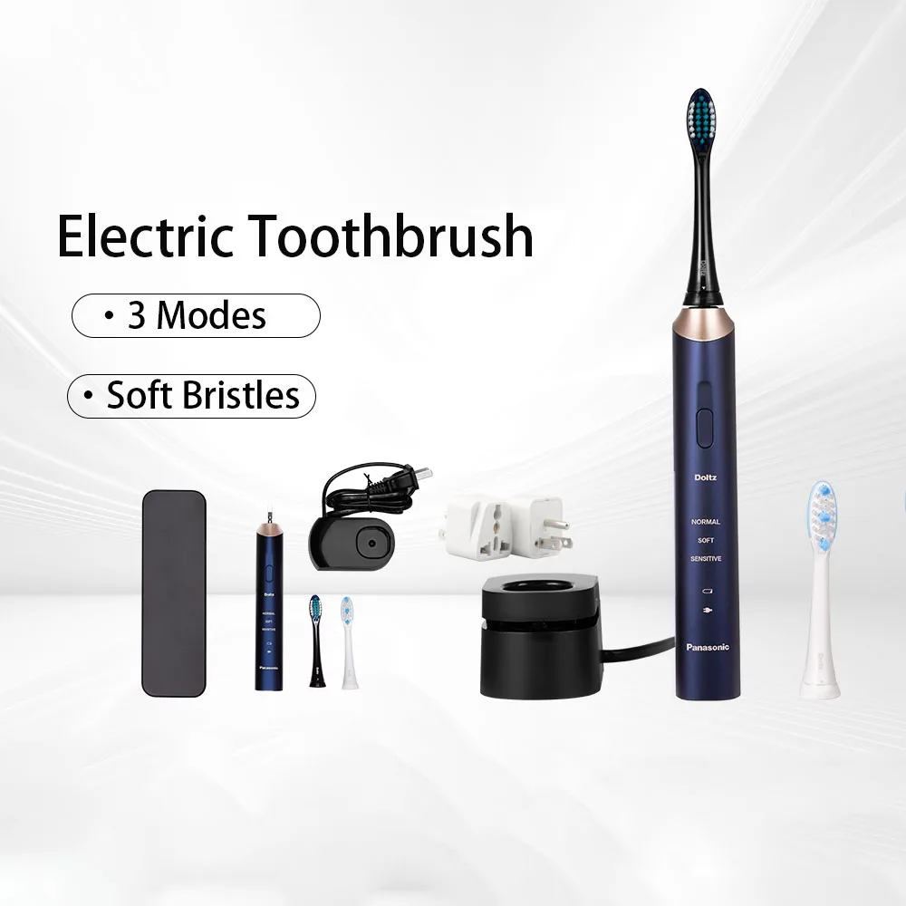 باناسونيك فرشاة الأسنان الكهربائية الأزرق 3 طرق 2 رؤساء فرشاة مقاوم للماء الجسم شعيرات ناعمة قاعدة شحن فرشاة الأسنان الكهربائية المنزلية