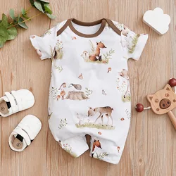 Newborn Clothing Cute Cartoon Animal Full PrintCasual And Comfortable Soft Boys And Girls 0-18 Summer ShortSleeved Baby Jumpsuit
