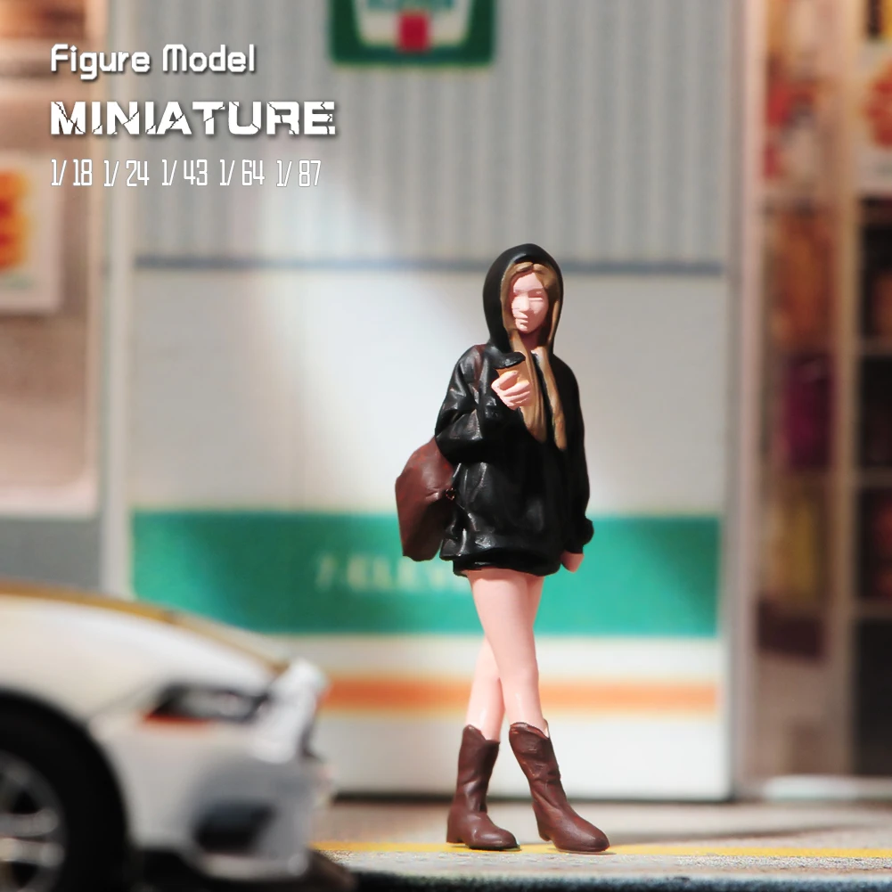 

Painted Miniatures 1/18 1/24 1/43 1/64 1/87 A Girl In A Hoodie Holding Milk Tea Unpainted Figure Model Toys View Decoration