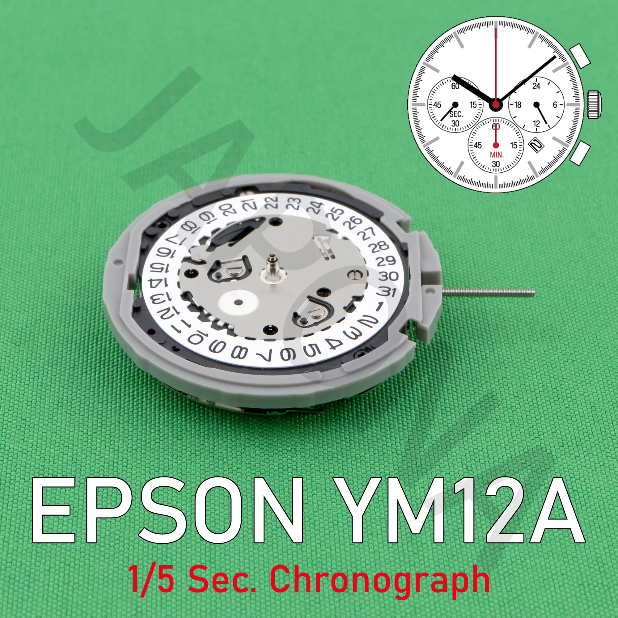 YM12 movement japan EPSON YM12A movement small hands at 3.6.9 Analog Quartz 12''' Center second Chronograph Movement big date