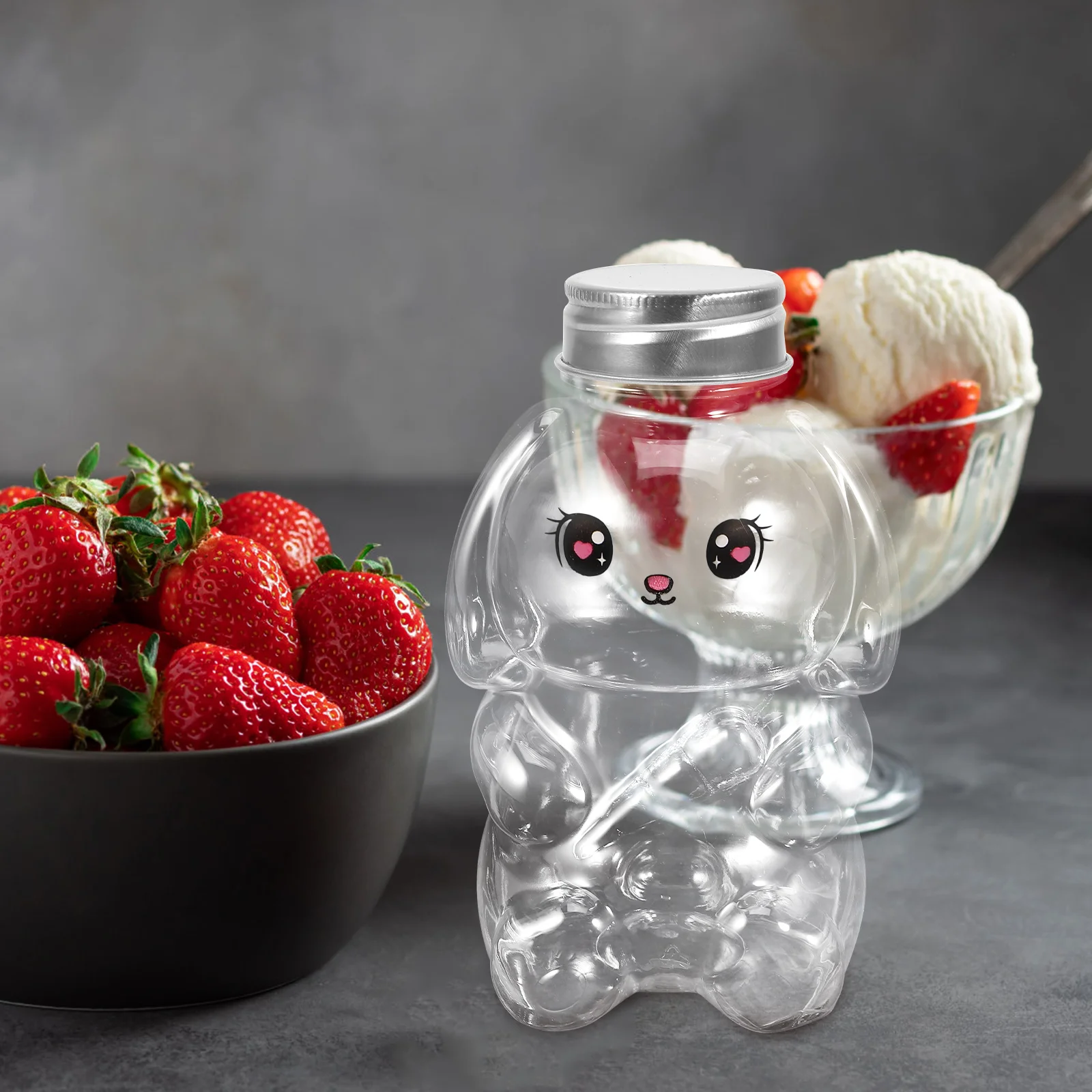 

5Pcs Rabbit Shape Juice Bottles Transparent Pet Material Lids Portable Water Bottles for Party and Outdoor Use