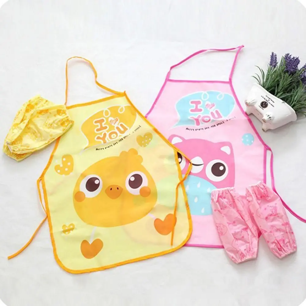 Reusable DIY Children Apron Cartoon Oil-proof Painting Apron Waterproof Stain-proof Cartoon Overalls Kitchen Supplies